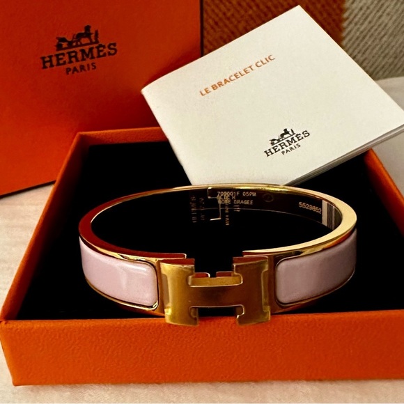 ❌SOLD ELSEWHERE❌BNIB HERMES CLIC H BRACELET ROSE DRAGEE GOLD PLATED 🦄 - Picture 3 of 10